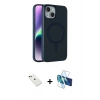 MARSİLYAN™- iPhone 14 Kılıf Çekirdek Modern Prime - Siyah 3D Antistatik Cam Ekran Koruyucu + Diamond Kamera Lens - YL