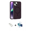 MARSİLYAN™- iPhone 14 Kılıf Çekirdek Modern Prime - Siyah 3D Antistatik Cam Ekran Koruyucu + Diamond Kamera Lens - YL