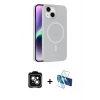 MARSİLYAN™- iPhone 14 Kılıf Çekirdek Modern Prime - Siyah 3D Antistatik Cam Ekran Koruyucu + PVD Metal Kamera Lens - YL