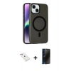 MARSİLYAN™- iPhone 14 Kılıf Çekirdek Modern Prime - Siyah 3D Antistatik Hayalet Cam Ekran Koruyucu + Diamond Kamera Lens - KI