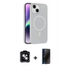 MARSİLYAN™- iPhone 14 Kılıf Çekirdek Modern Prime - Siyah 3D Antistatik Hayalet Cam Ekran Koruyucu + PVD Metal Kamera Lens - GS