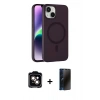 MARSİLYAN™- iPhone 14 Kılıf Çekirdek Modern Prime - Siyah 3D Antistatik Hayalet Cam Ekran Koruyucu + PVD Metal Kamera Lens - TU