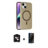 MARSİLYAN™- iPhone 14 Kılıf Çekirdek Modern Prime - Siyah 3D Antistatik Hayalet Cam Ekran Koruyucu + PVD Metal Kamera Lens - TU