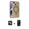 MARSİLYAN™- iPhone 14 Kılıf Çekirdek Modern Prime - Siyah 3D Antistatik Hayalet Cam Ekran Koruyucu + PVD Metal Kamera Lens - PE