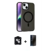 MARSİLYAN™- iPhone 14 Kılıf Çekirdek Modern Prime - Siyah 3D Antistatik Hayalet Cam Ekran Koruyucu + PVD Metal Kamera Lens - GS