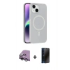 MARSİLYAN™- iPhone 14 Kılıf Çekirdek Modern Prime - Siyah 3D Antistatik Hayalet Cam Ekran Koruyucu + Raze Metal Kamera Lens - GS