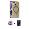 MARSİLYAN™- iPhone 14 Kılıf Çekirdek Modern Prime - Siyah 3D Antistatik Hayalet Cam Ekran Koruyucu + Raze Metal Kamera Lens - MR