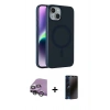 MARSİLYAN™- iPhone 14 Kılıf Çekirdek Modern Prime - Siyah 3D Antistatik Hayalet Cam Ekran Koruyucu + Raze Metal Kamera Lens - GS