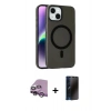 MARSİLYAN™- iPhone 14 Kılıf Çekirdek Modern Prime - Siyah 3D Antistatik Hayalet Cam Ekran Koruyucu + Raze Metal Kamera Lens - MR