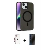 MARSİLYAN™- iPhone 14 Kılıf Çekirdek Modern Prime - Siyah 3D Antistatik Hayalet Cam Ekran Koruyucu + Shine Kamera Lens - KI