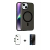 MARSİLYAN™- iPhone 14 Kılıf Çekirdek Modern Prime - Siyah 3D Antistatik Hayalet Cam Ekran Koruyucu + Shine Kamera Lens - YL