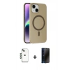 MARSİLYAN™- iPhone 14 Kılıf Çekirdek Modern Prime - Siyah 3D Antistatik Hayalet Cam Ekran Koruyucu + Shine Kamera Lens - YL