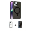 MARSİLYAN™- iPhone 14 Kılıf Çekirdek Modern Prime - Siyah 3D Antistatik Hayalet Cam Ekran Koruyucu + Shine Kamera Lens - MI