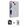 MARSİLYAN™- iPhone 14 Kılıf Çekirdek Modern Prime - Siyah Bilvis 3D Cam Ekran Koruyucu + PVD Metal Kamera Lens - SH