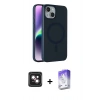 MARSİLYAN™- iPhone 14 Kılıf Çekirdek Modern Prime - Siyah Bilvis 5in1 3D Magic Cam Ekran Koruyucu + PVD Metal Kamera Lens - PE