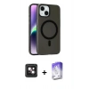 MARSİLYAN™- iPhone 14 Kılıf Çekirdek Modern Prime - Siyah Bilvis 5in1 3D Magic Cam Ekran Koruyucu + PVD Metal Kamera Lens - PE