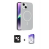 MARSİLYAN™- iPhone 14 Kılıf Çekirdek Modern Prime - Siyah Bilvis 5in1 3D Magic Cam Ekran Koruyucu + PVD Metal Kamera Lens - PE