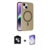 MARSİLYAN™- iPhone 14 Kılıf Çekirdek Modern Prime - Siyah Bilvis 5in1 3D Magic Cam Ekran Koruyucu + PVD Metal Kamera Lens - GS
