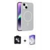 MARSİLYAN™- iPhone 14 Kılıf Çekirdek Modern Prime - Siyah Bilvis 5in1 3D Magic Cam Ekran Koruyucu + PVD Metal Kamera Lens - MI
