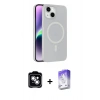 MARSİLYAN™- iPhone 14 Kılıf Çekirdek Modern Prime - Siyah Bilvis 5in1 3D Magic Cam Ekran Koruyucu + PVD Metal Kamera Lens - GS