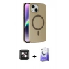 MARSİLYAN™- iPhone 14 Kılıf Çekirdek Modern Prime - Siyah Bilvis 5in1 5D Magic Hayalet Cam Ekran Koruyucu + PVD Metal Kamera Lens - PE