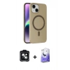 MARSİLYAN™- iPhone 14 Kılıf Çekirdek Modern Prime - Siyah Bilvis 5in1 5D Magic Hayalet Cam Ekran Koruyucu + PVD Metal Kamera Lens - YL