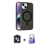 MARSİLYAN™- iPhone 14 Kılıf Çekirdek Modern Prime - Siyah Bilvis 5in1 5D Magic Hayalet Cam Ekran Koruyucu + PVD Metal Kamera Lens - SH