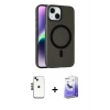 MARSİLYAN™- iPhone 14 Kılıf Çekirdek Modern Prime - Siyah Bilvis 5in1 5D Magic Hayalet Cam Ekran Koruyucu + Shine Kamera Lens - SH