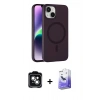 MARSİLYAN™- iPhone 14 Kılıf Çekirdek Modern Prime - Siyah Bilvis 5in1 5D Magic Hayalet Cam Ekran Koruyucu + PVD Metal Kamera Lens - YL