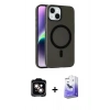 MARSİLYAN™- iPhone 14 Kılıf Çekirdek Modern Prime - Siyah Bilvis 5in1 5D Magic Hayalet Cam Ekran Koruyucu + PVD Metal Kamera Lens - TU