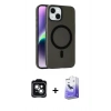 MARSİLYAN™- iPhone 14 Kılıf Çekirdek Modern Prime - Siyah Bilvis 5in1 5D Magic Hayalet Cam Ekran Koruyucu + PVD Metal Kamera Lens - YL