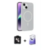 MARSİLYAN™- iPhone 14 Kılıf Çekirdek Modern Prime - Siyah Bilvis 5in1 5D Magic Hayalet Cam Ekran Koruyucu + PVD Metal Kamera Lens - TU