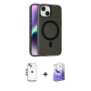 MARSİLYAN™- iPhone 14 Kılıf Çekirdek Modern Prime - Siyah Bilvis 5in1 5D Magic Hayalet Cam Ekran Koruyucu + Shine Kamera Lens - MI