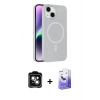 MARSİLYAN™- iPhone 14 Kılıf Çekirdek Modern Prime - Siyah Bilvis 5in1 5D Magic Hayalet Cam Ekran Koruyucu + PVD Metal Kamera Lens - YL
