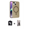 MARSİLYAN™- iPhone 14 Kılıf Çekirdek Modern Prime - Siyah Bilvis Hayalet Cam Ekran Koruyucu + PVD Metal Kamera Lens - MI