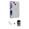 MARSİLYAN™- iPhone 14 Kılıf Çekirdek Modern Prime - Siyah Buffer Hayalet Cam Ekran Koruyucu + Diamond Kamera Lens - PE
