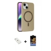 MARSİLYAN™- iPhone 14 Kılıf Çekirdek Modern Prime - Siyah Buffer Hayalet Cam Ekran Koruyucu + Diamond Kamera Lens - PE