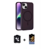 MARSİLYAN™- iPhone 14 Kılıf Çekirdek Modern Prime - Siyah Buffer Hayalet Cam Ekran Koruyucu + PVD Metal Kamera Lens - MI