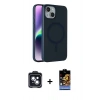 MARSİLYAN™- iPhone 14 Kılıf Çekirdek Modern Prime - Siyah Buffer Hayalet Cam Ekran Koruyucu + PVD Metal Kamera Lens - SH