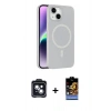 MARSİLYAN™- iPhone 14 Kılıf Çekirdek Modern Prime - Siyah Buffer Hayalet Cam Ekran Koruyucu + PVD Metal Kamera Lens - SH