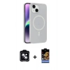 MARSİLYAN™- iPhone 14 Kılıf Çekirdek Modern Prime - Siyah Buffer Hayalet Cam Ekran Koruyucu + PVD Metal Kamera Lens - MI