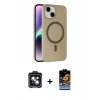 MARSİLYAN™- iPhone 14 Kılıf Çekirdek Modern Prime - Siyah Buffer Hayalet Cam Ekran Koruyucu + PVD Metal Kamera Lens - SH