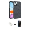 MARSİLYAN™- iPhone 14 Kılıf Doruk Serisi - Siyah 3D Antistatik Hayalet Cam Ekran Koruyucu + Diamond Kamera Lens - SABE
