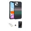 MARSİLYAN™- iPhone 14 Kılıf Doruk Serisi - Siyah 3D Antistatik Hayalet Cam Ekran Koruyucu + Diamond Kamera Lens - SABE