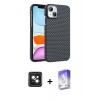MARSİLYAN™- iPhone 14 Kılıf Doruk Serisi - Siyah Bilvis 5in1 3D Magic Cam Ekran Koruyucu + PVD Metal Kamera Lens - PE