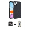 MARSİLYAN™- iPhone 14 Kılıf Doruk Serisi - Siyah Bilvis Hayalet Cam Ekran Koruyucu + PVD Metal Kamera Lens - PE