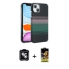 MARSİLYAN™- iPhone 14 Kılıf Doruk Serisi - Siyah Buffer Cam Ekran Koruyucu + PVD Metal Kamera Lens - GS