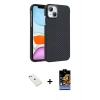 MARSİLYAN™- iPhone 14 Kılıf Doruk Serisi - Siyah Buffer Hayalet Cam Ekran Koruyucu + Diamond Kamera Lens - PE