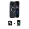 MARSİLYAN™- iPhone 14 Kılıf Eksen Çizgi - Şeffaf 360 Full Body Arka Koruyucu + PVD Metal Kamera Lens - GS