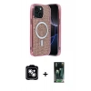 MARSİLYAN™- iPhone 14 Kılıf Eksen Çizgi - Şeffaf 360 Full Body Arka Koruyucu + PVD Metal Kamera Lens - GS
